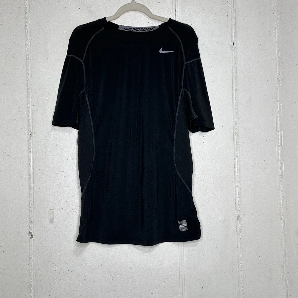 Nike Pro Combat Shirt Large Black Gray Compression Performance Swoosh Drifit Men